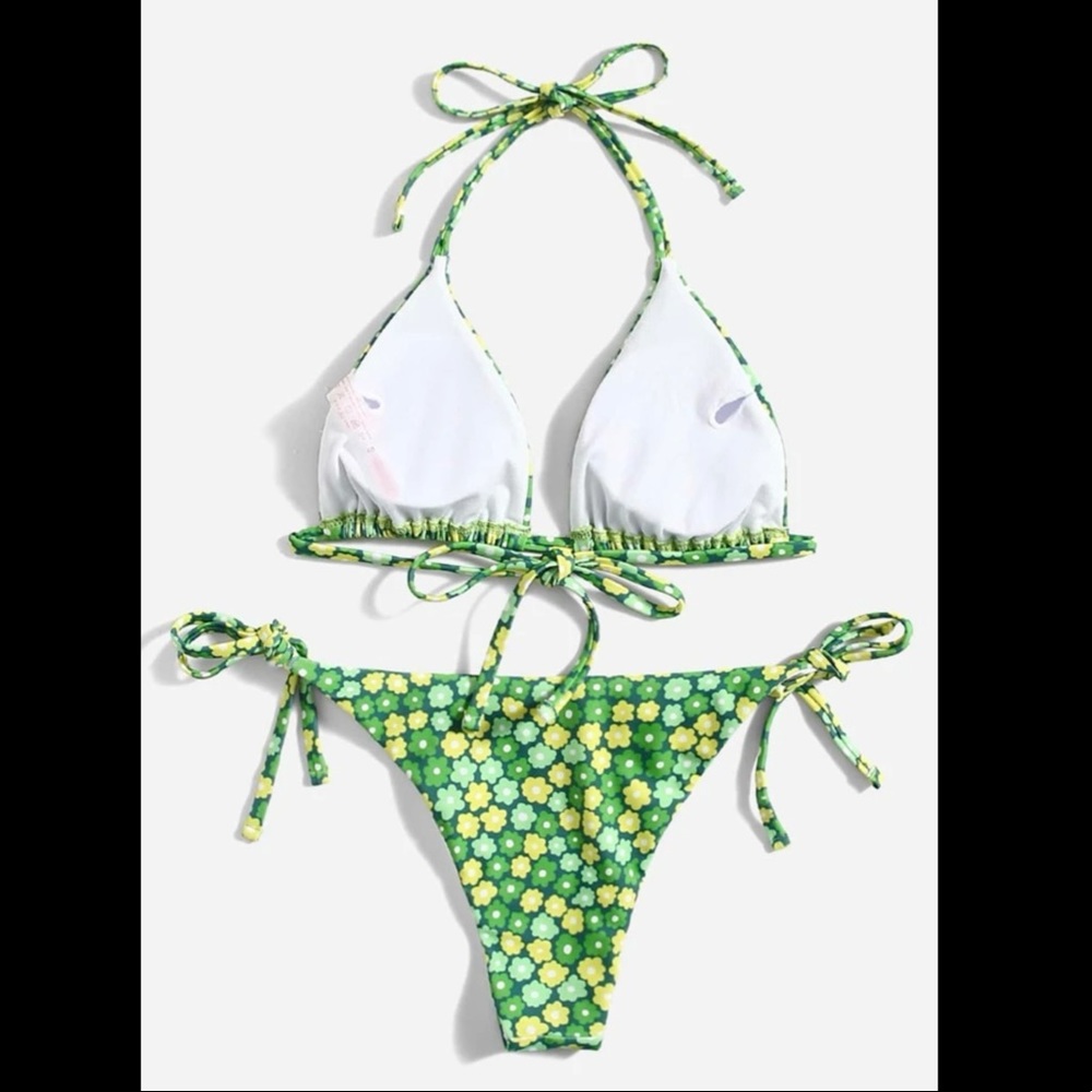 Lime Green & Yellow, Flower, Bikini Set - Picture 2 of 5